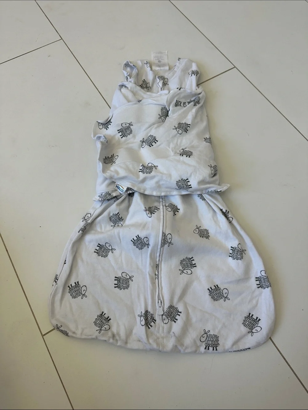 Halo Sleepsack Kids White Sleep Sack Pajamas with Gray Sheep Print 3/6m